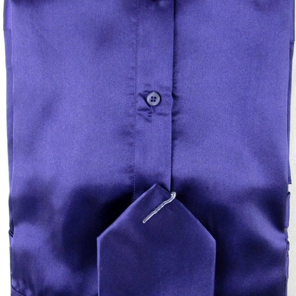 NWOT Milano Moda Men's Dark Purple Satin 4 Pc. Dress Shirt Set, 17-17.5 (36-37) - Picture 2 of 2